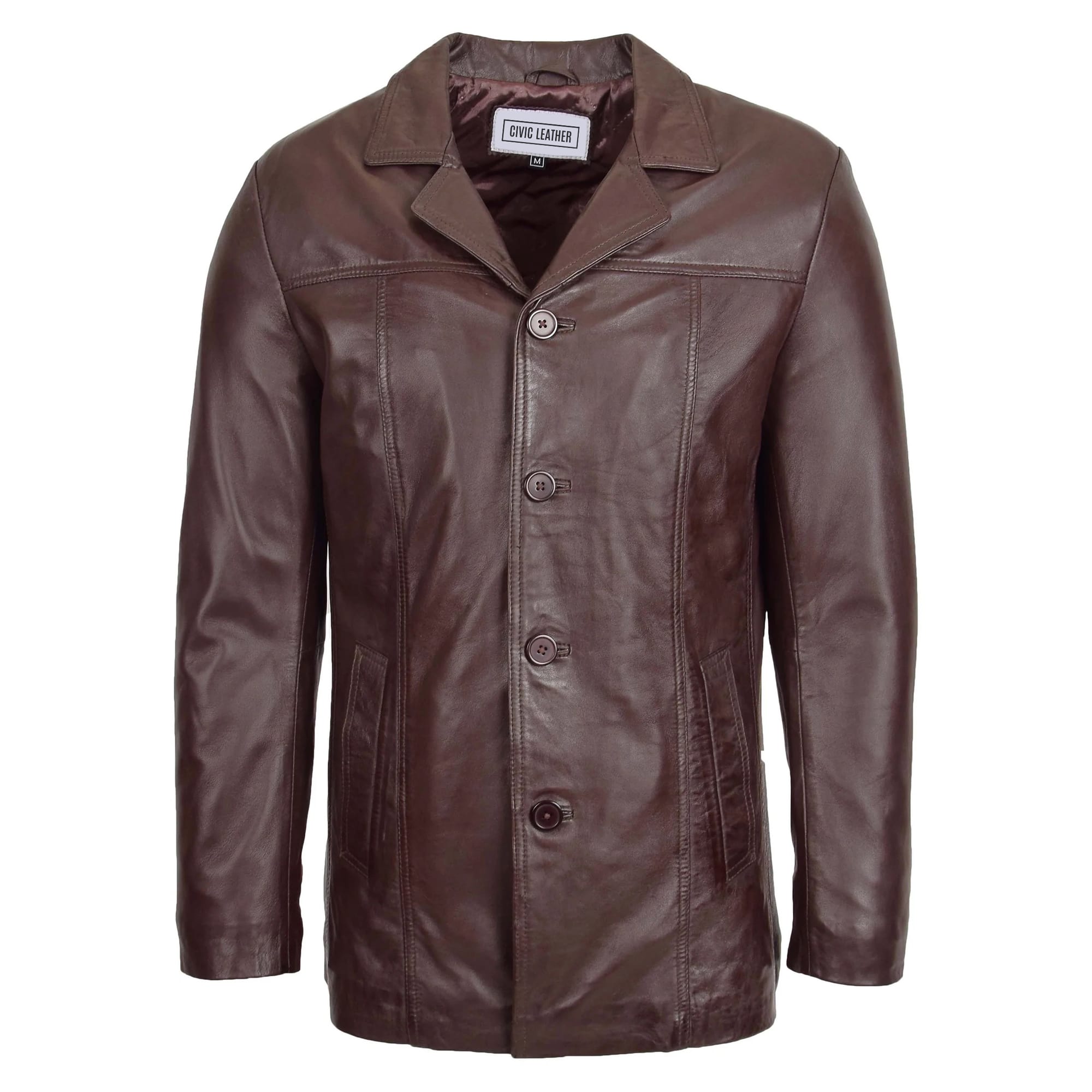 Mens Classic Leather Reefer Jacket Brown