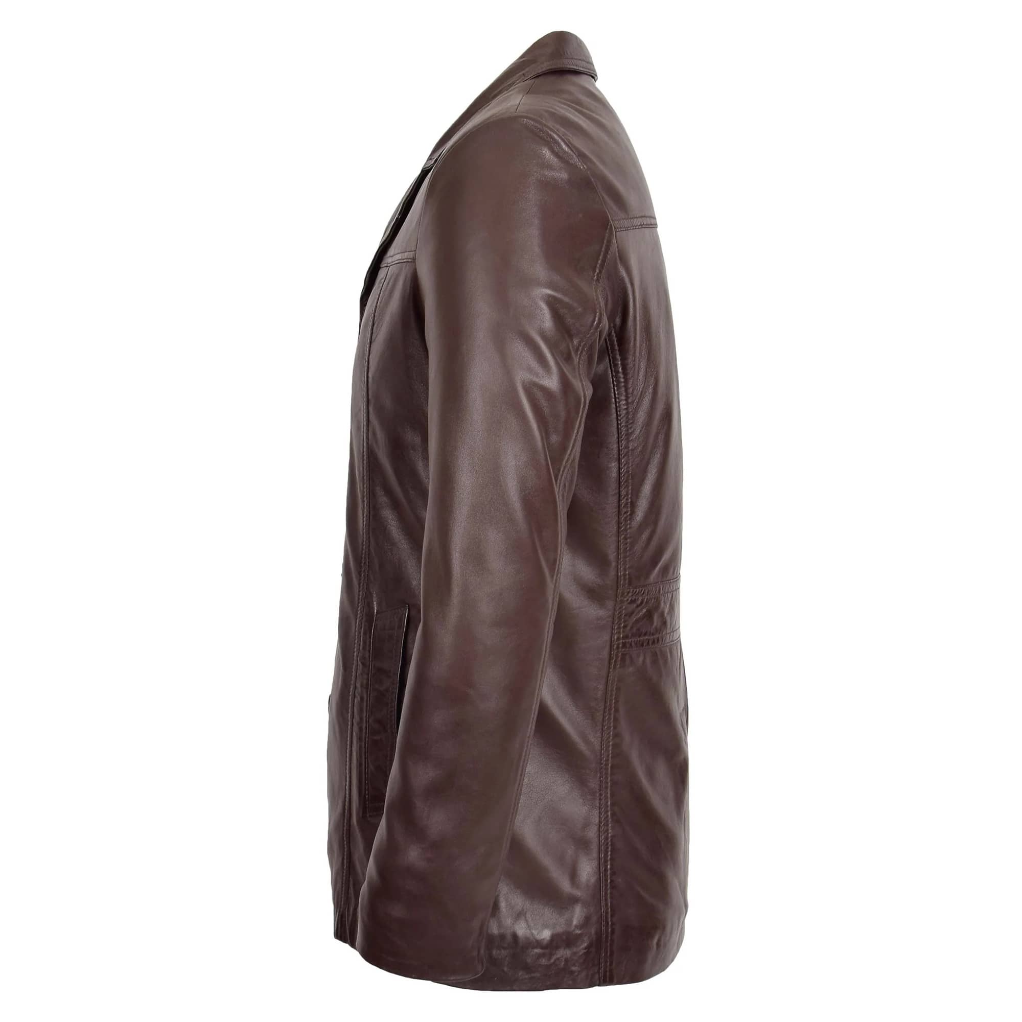 Mens Classic Leather Reefer Jacket Brown