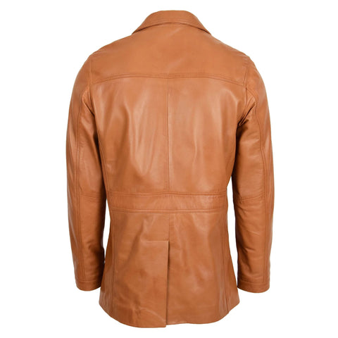 Mens Leather Reefer Jacket Buttoned Blazer Tan