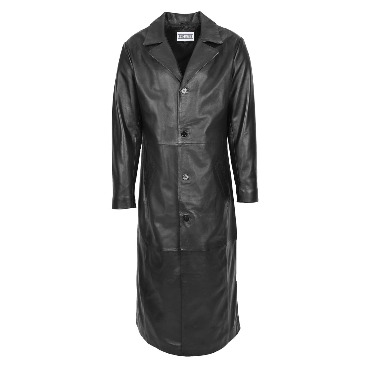 Mens Full Length Leather Blazer Style Coat Black