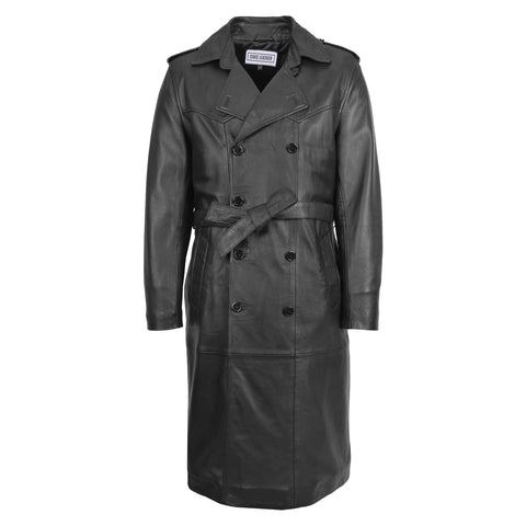 Mens Leather 3/4 Length Coat Double Breasted Black