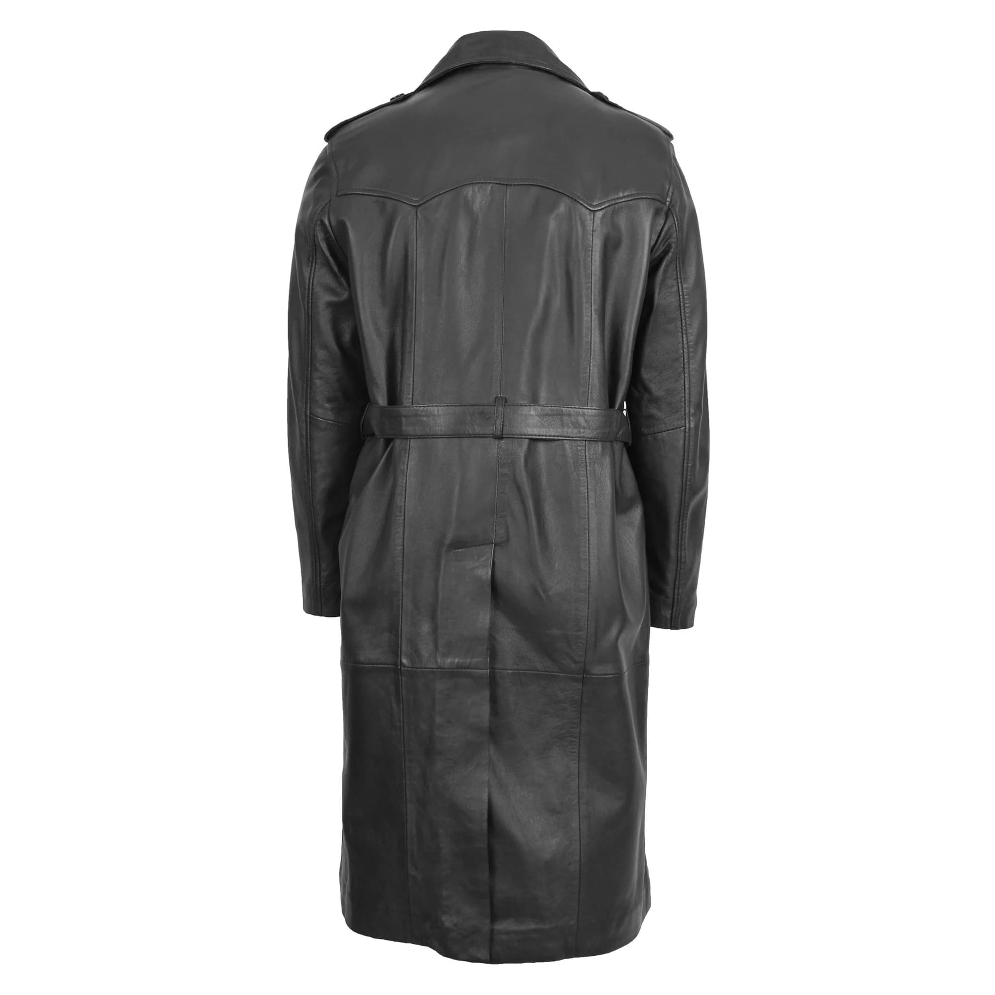 Mens Leather 3/4 Length Coat Double Breasted Black