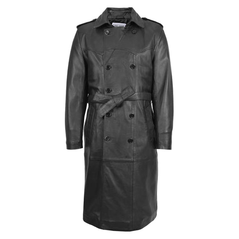 Mens Leather 3/4 Length Coat Double Breasted Black