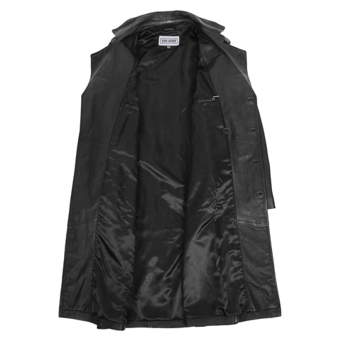 Mens Leather 3/4 Length Coat Double Breasted Black