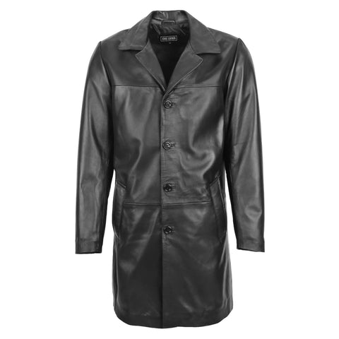 Mens Leather 3/4 Length Classic Coat Black