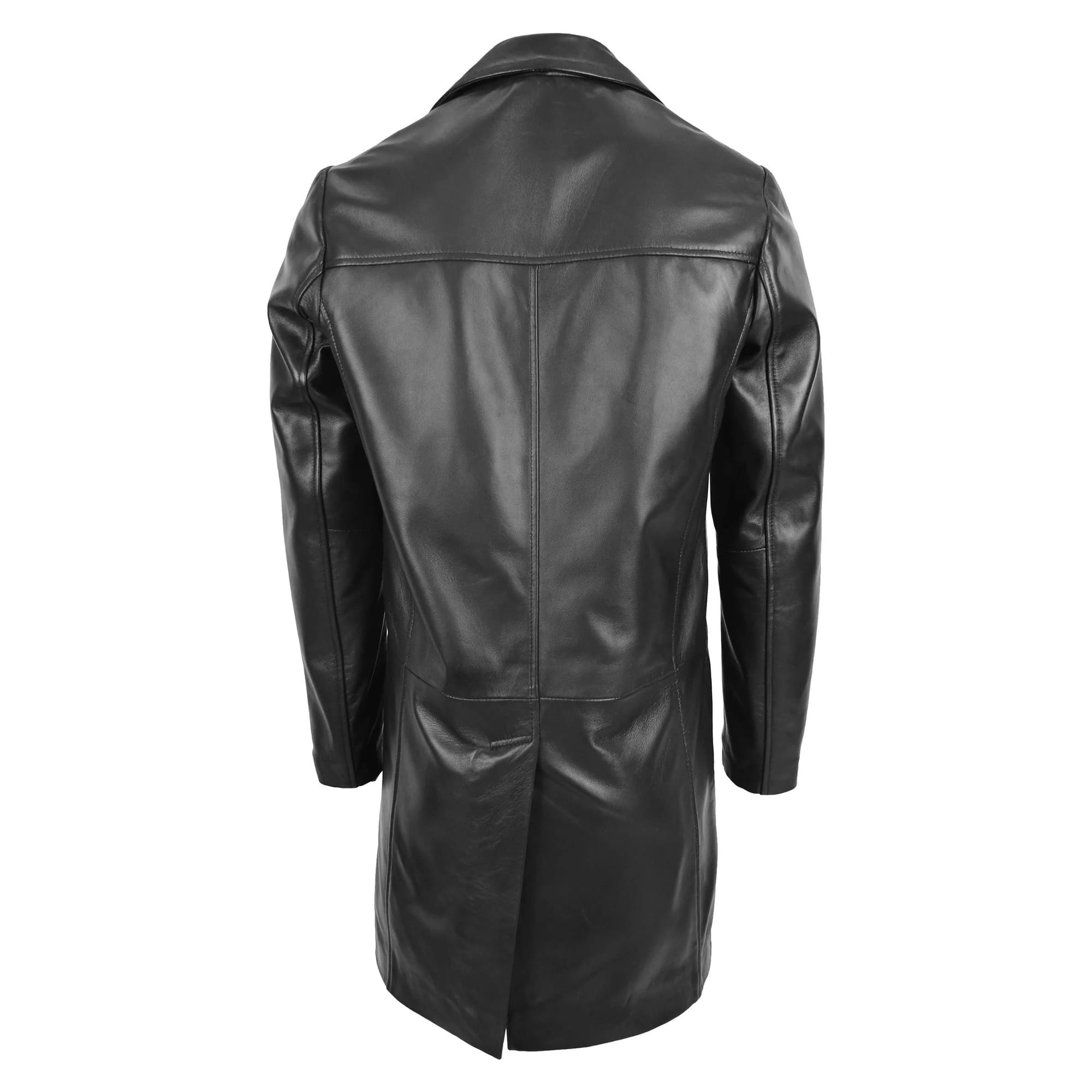 Mens Leather 3/4 Length Classic Coat Black