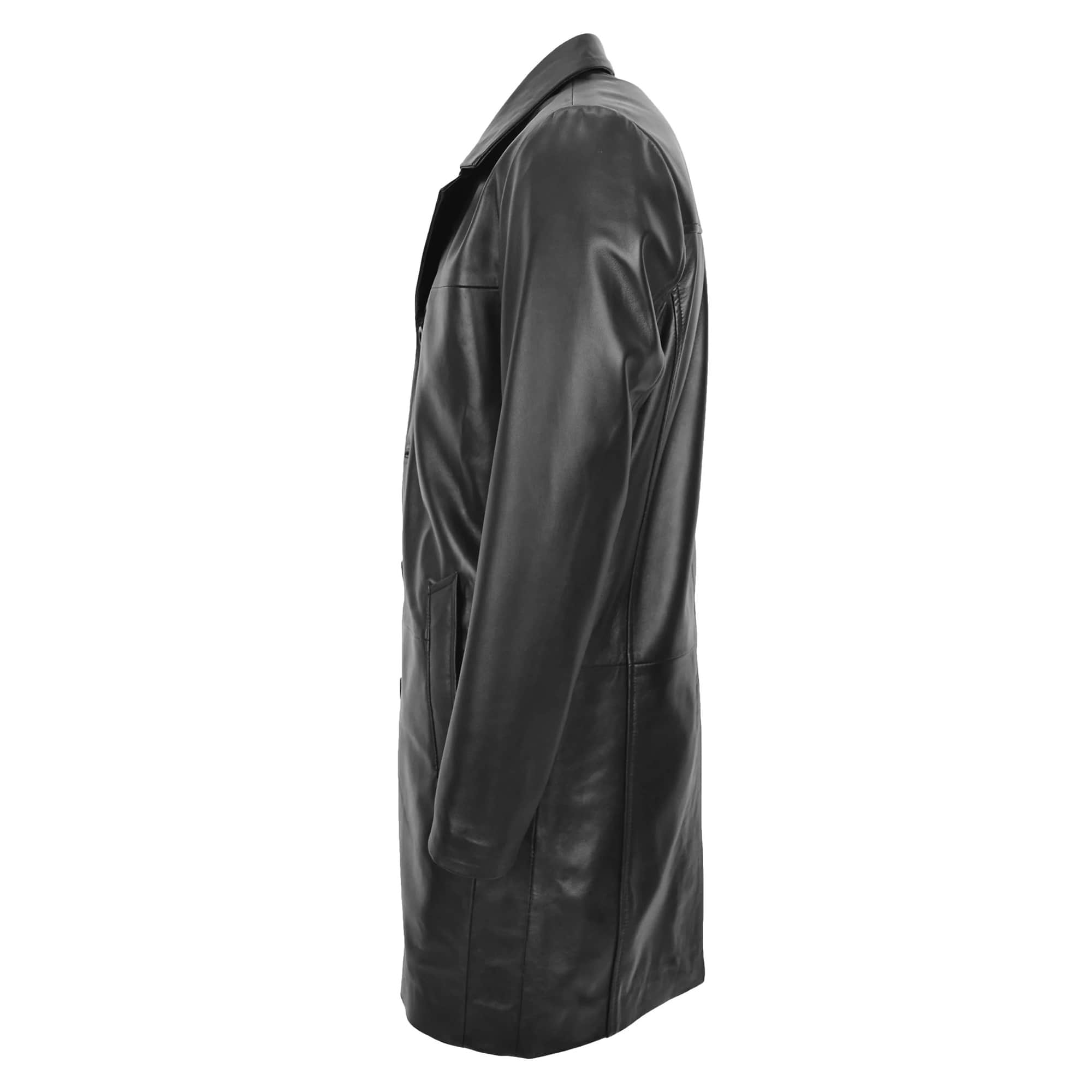 Mens Leather 3/4 Length Classic Coat Black