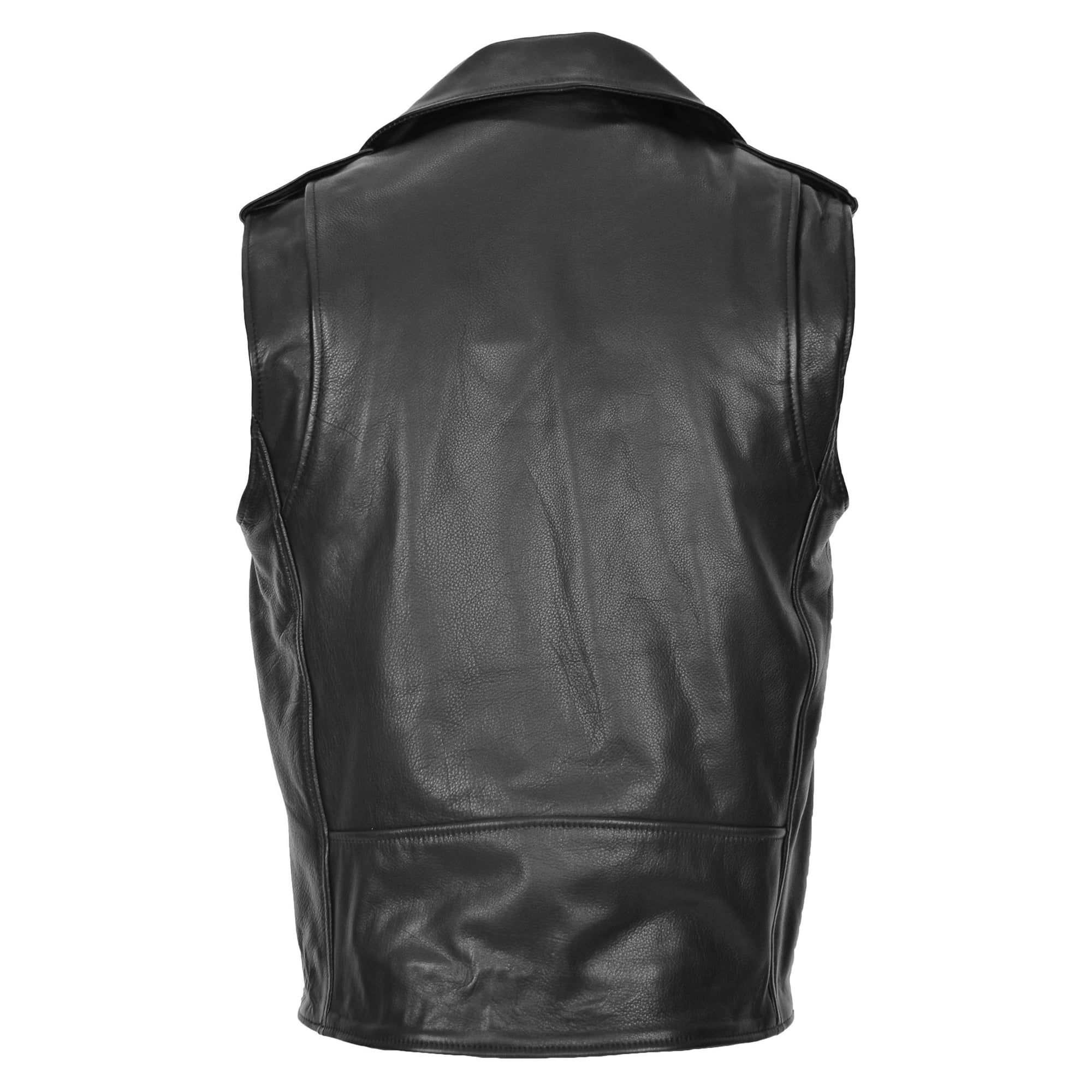 Mens Leather Waistcoat Cross Zip Biker Brando Gilet Jones Black