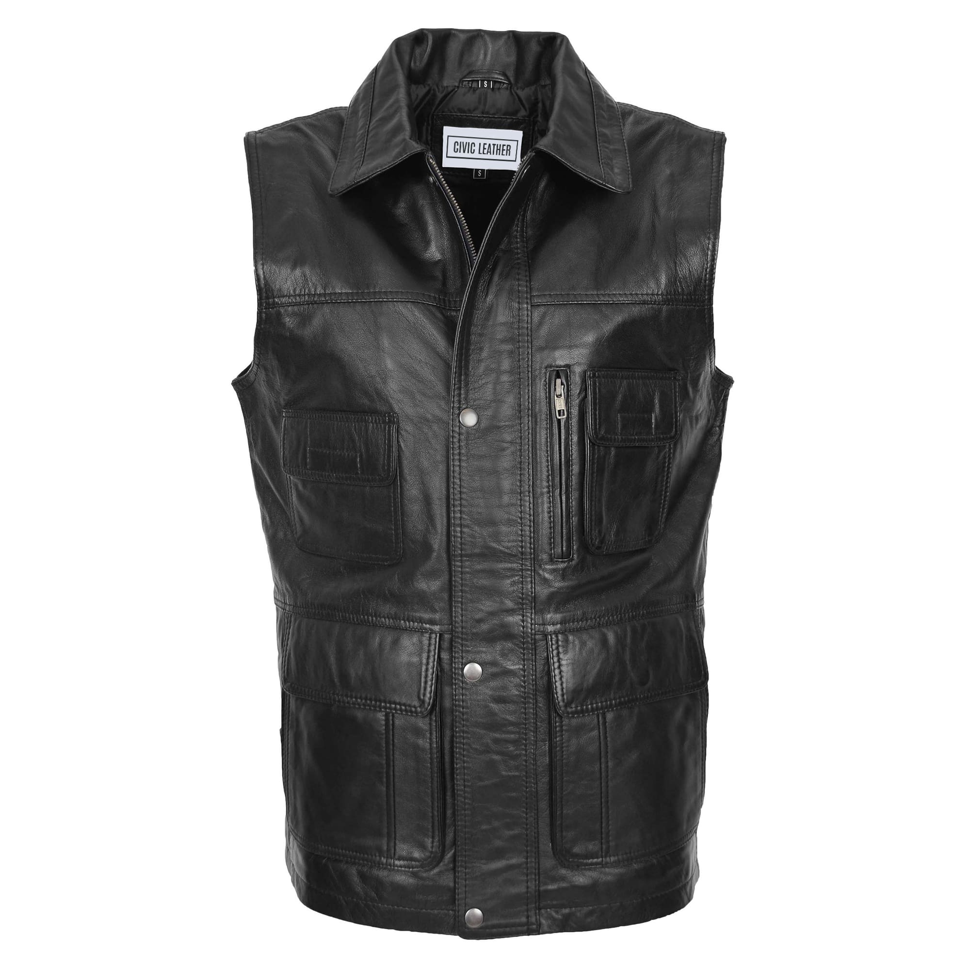 Multi Purpose Mens Leather Gilet Black