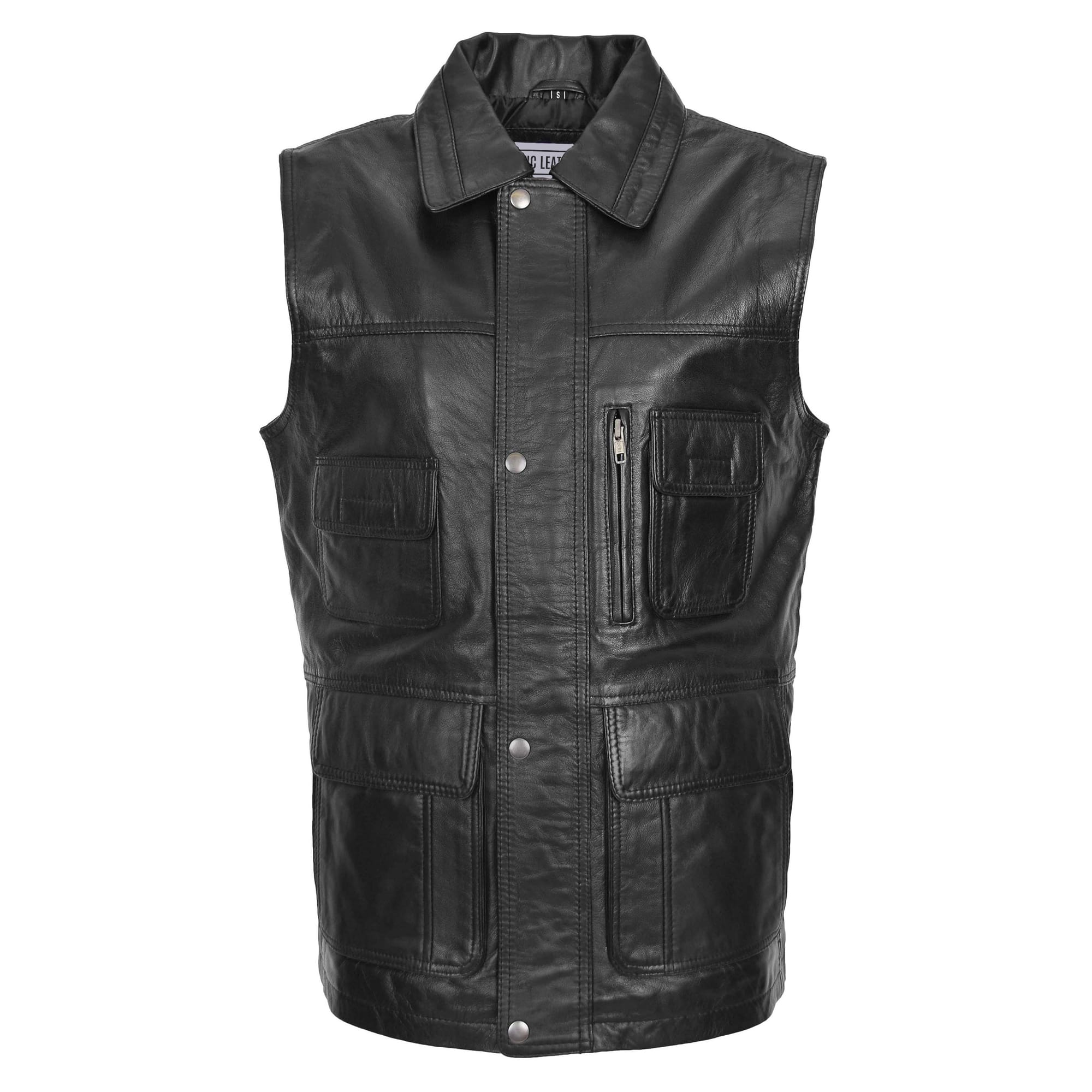 Multi Purpose Mens Leather Gilet Black