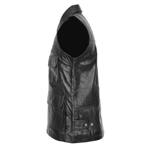 Multi Purpose Mens Leather Gilet Black