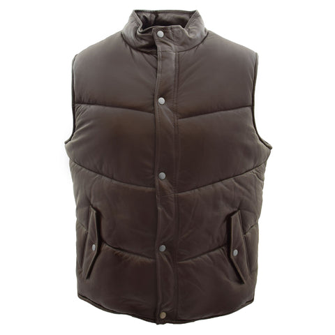 Mens Leather Puffer Waistcoat Body Warmer Leon Black / Brown / Tan