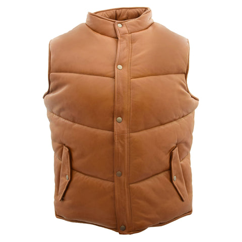 Mens Leather Puffer Waistcoat Body Warmer Leon Black / Brown / Tan