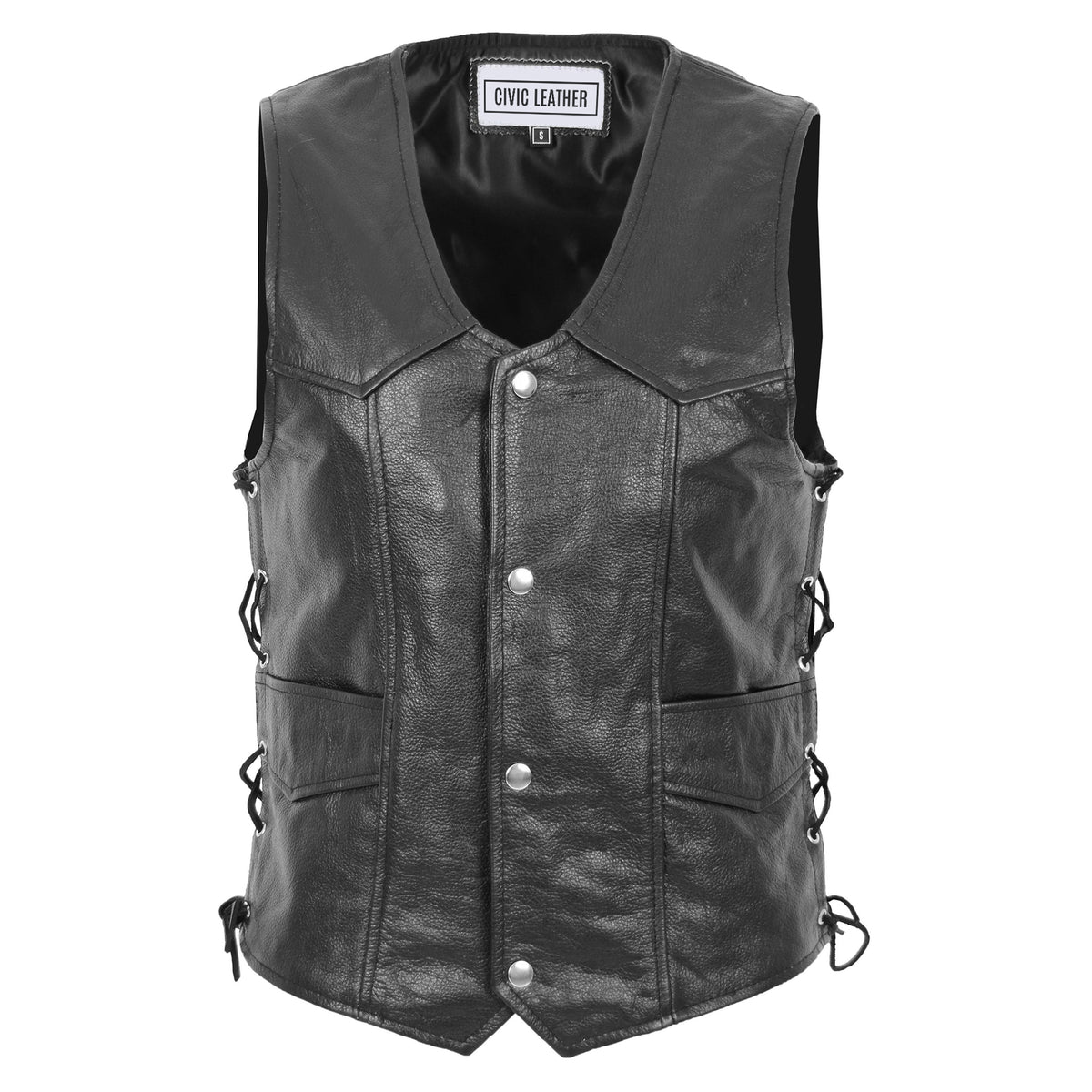 Mens Real Leather Gilet with Side Tassel Feature Jax Black