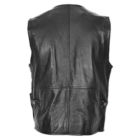 Mens Real Leather Multi-Purpose Waistcoat Gary Black