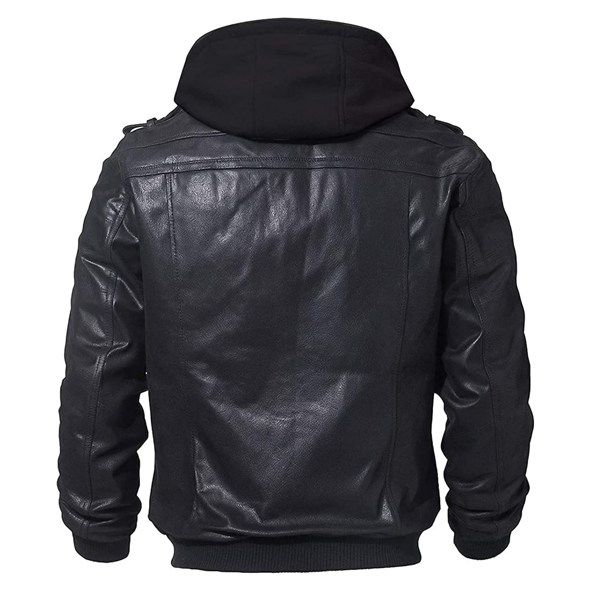 Leather Jacket with Removable Hood