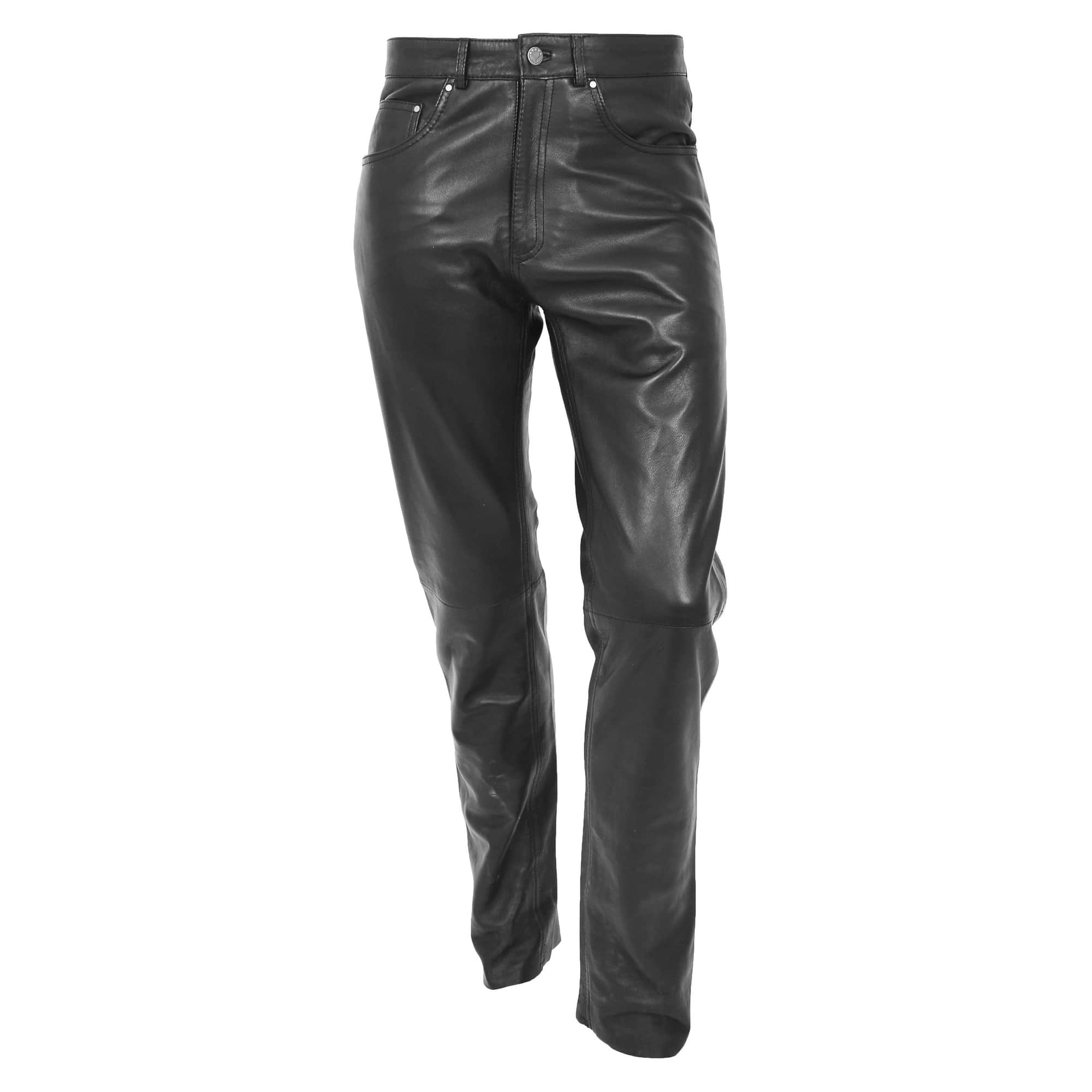 Mens Leather Pants Straight Leg Classic Leather Trousers Black