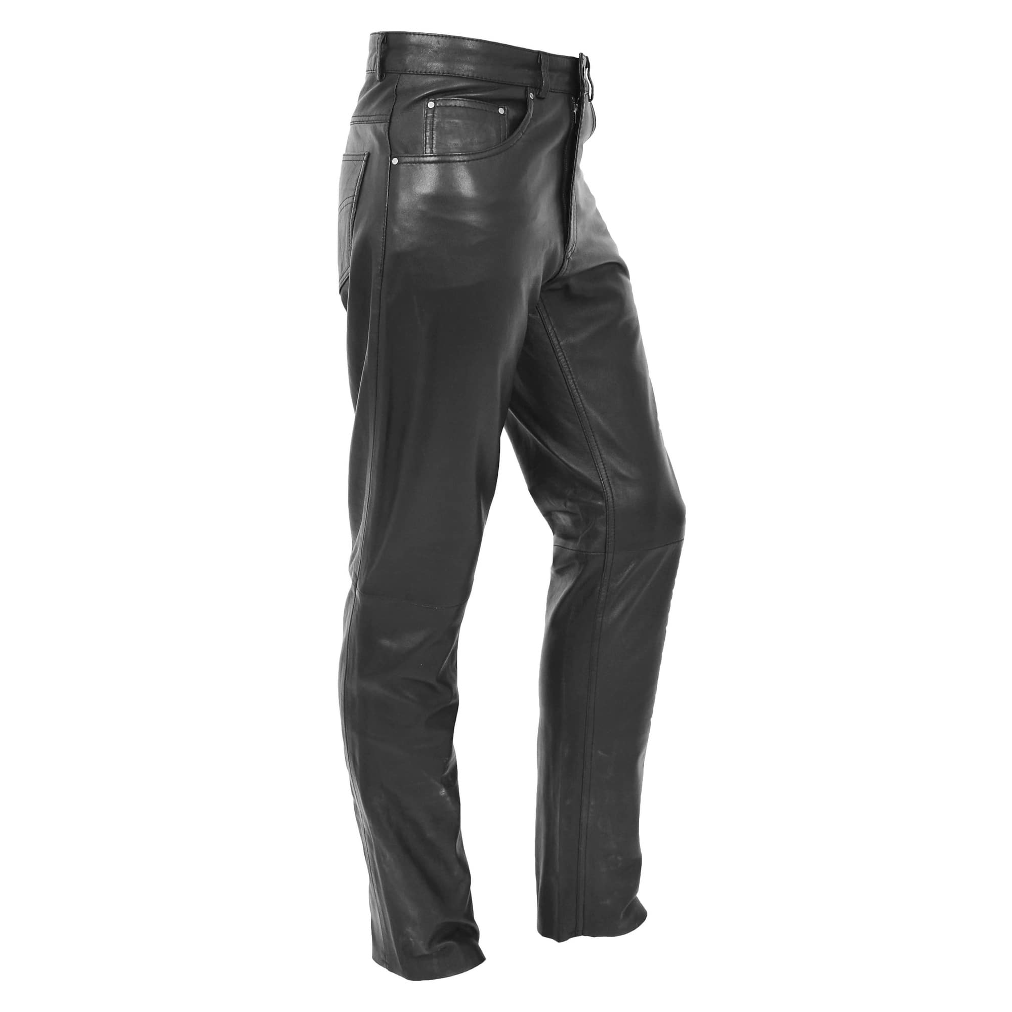 Mens Leather Pants Straight Leg Classic Leather Trousers Black