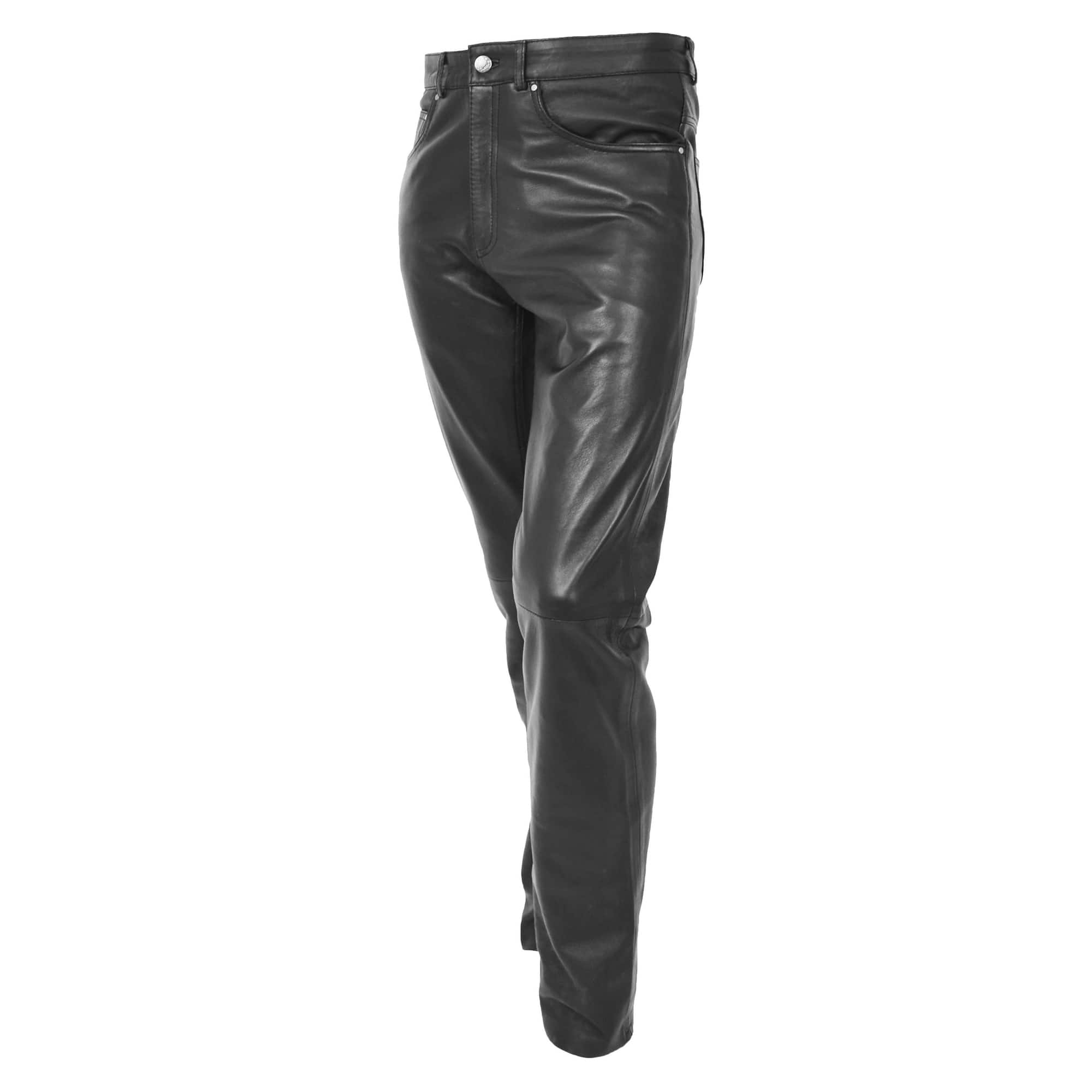 Mens Leather Pants Straight Leg Classic Leather Trousers Black