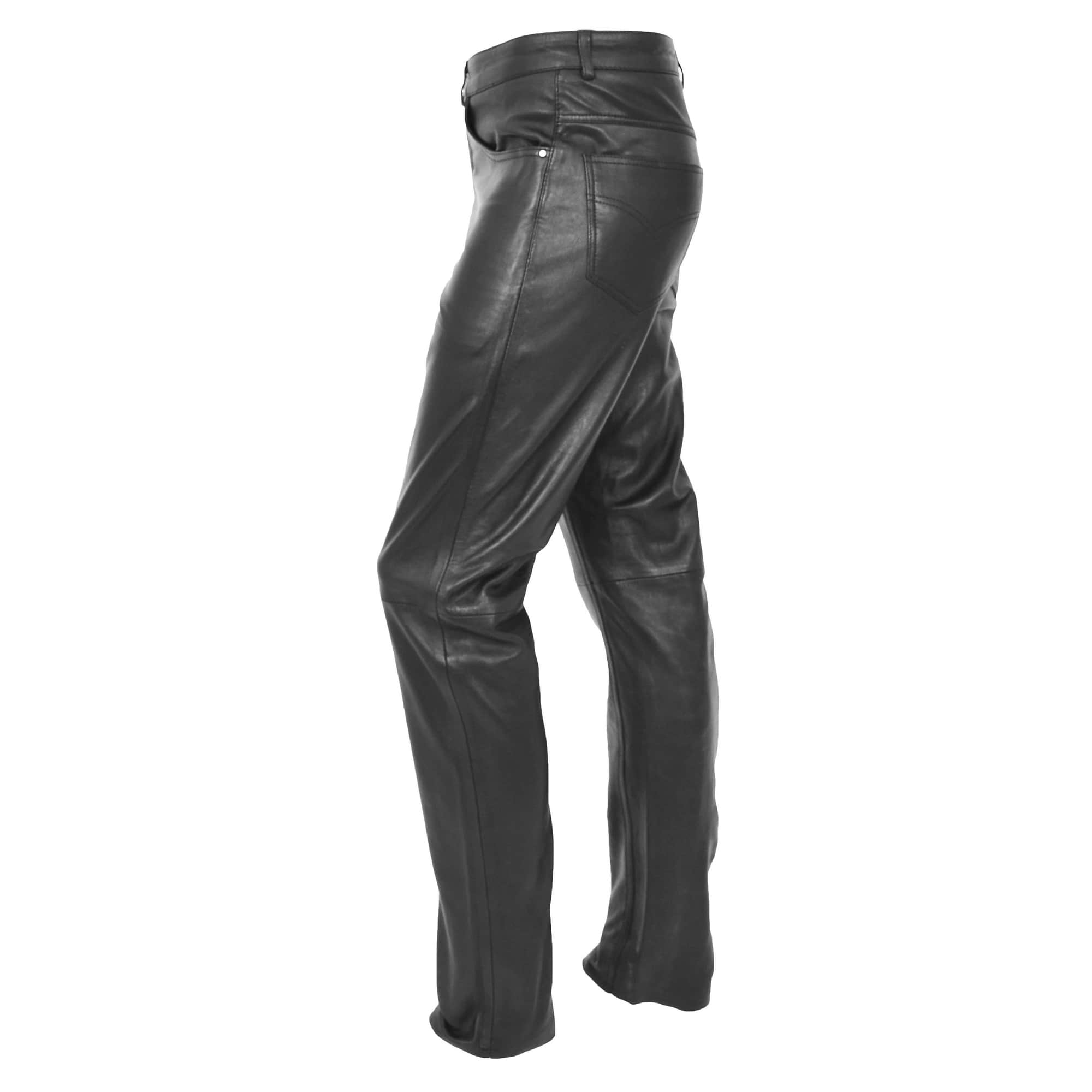 Mens Leather Pants Straight Leg Classic Leather Trousers Black