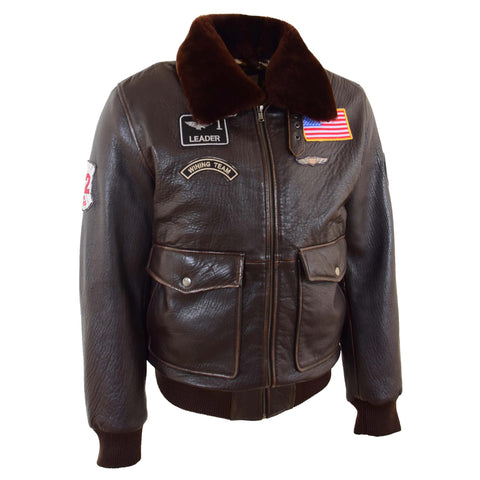 Mens Real Leather G-1 Bomber Jacket Airforce Badges FINCH Brown