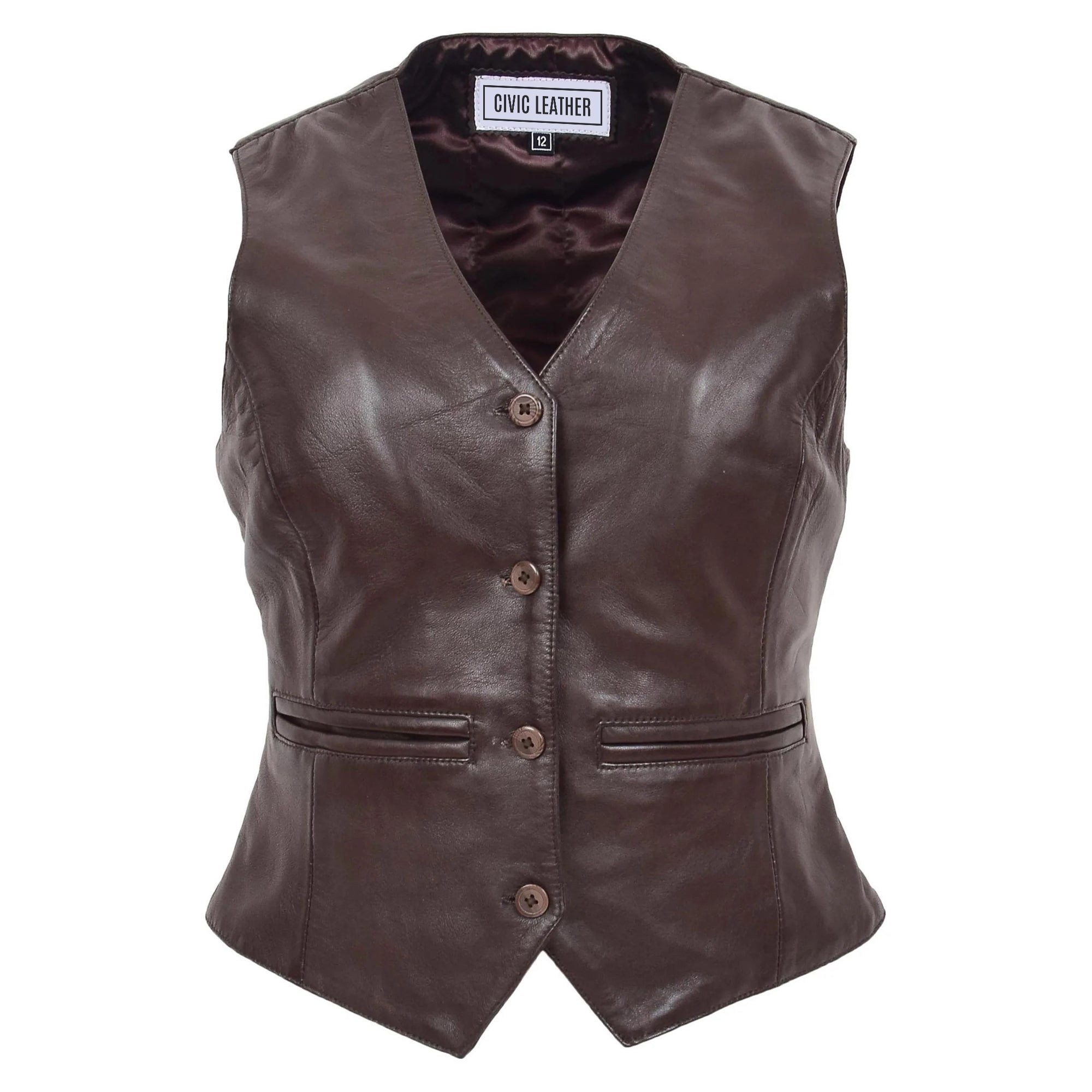 Womens Leather Classic Buttoned Waistcoat Rita Brown