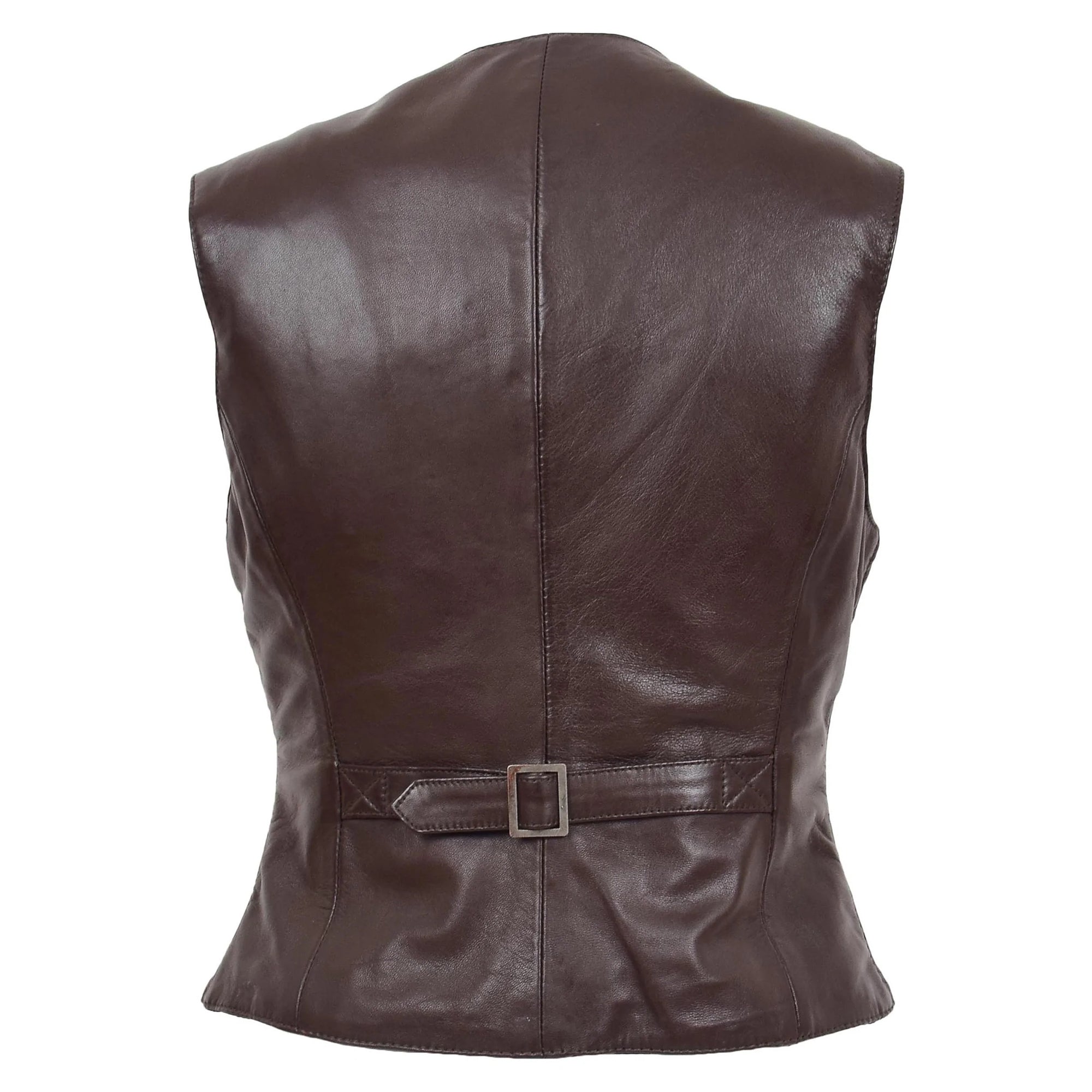 Womens Leather Classic Buttoned Waistcoat Rita Brown