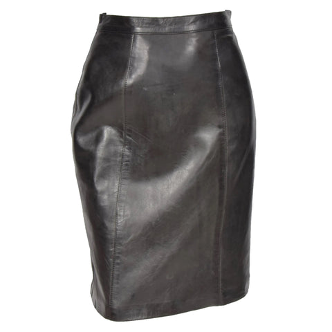 Ladies Leather 22inch Long Knee Length Pencil Skirt SKT1 Black