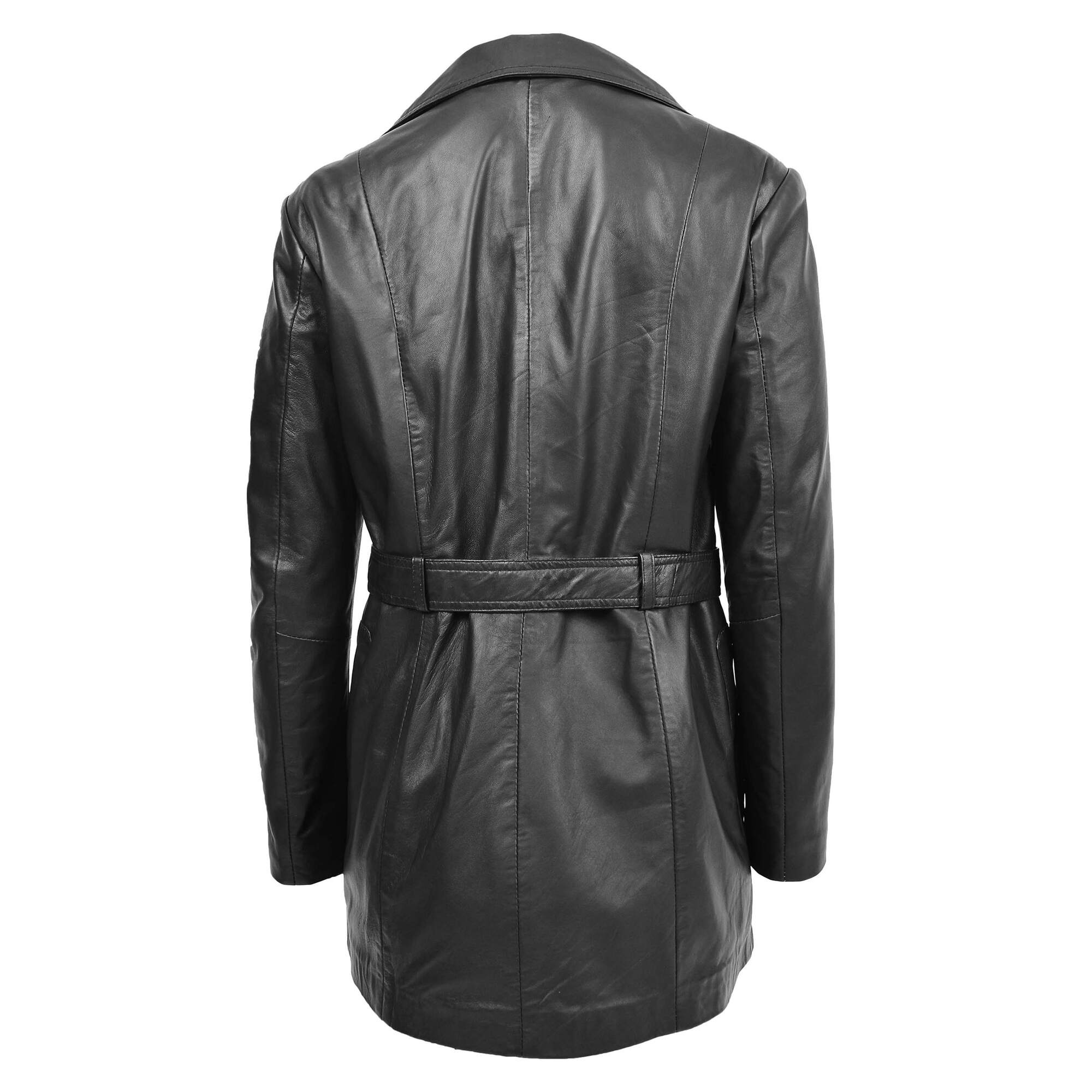 Womens Leather Trench Coat with Belt Shania Black