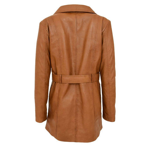 Womens Leather Trench Coat with Belt Shania Tan