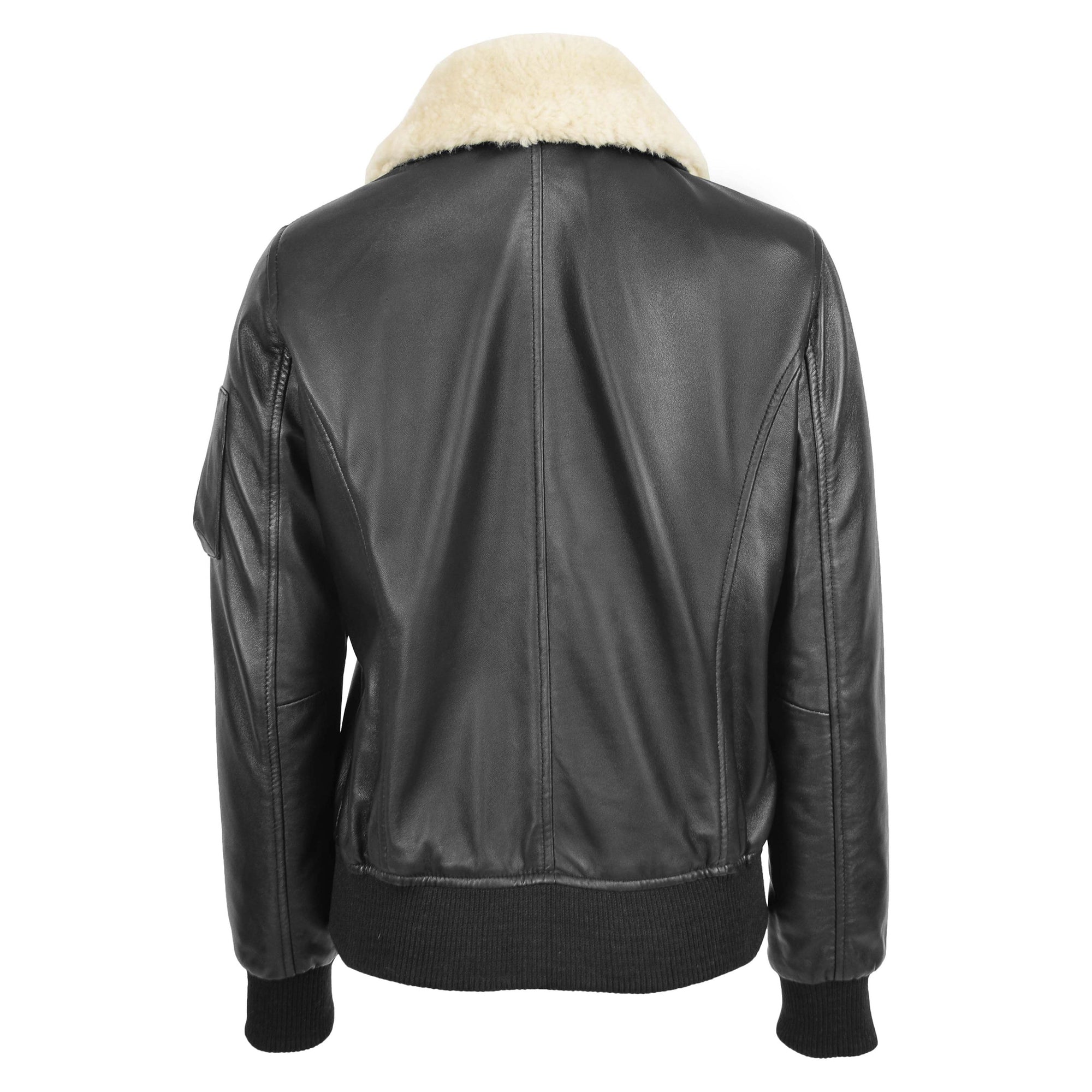 Womens Leather Bomber Jacket Removable Collar Thea Black