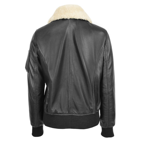 Womens Leather Bomber Jacket Removable Collar Thea Black