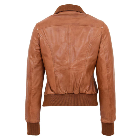 Womens Leather Classic Bomber Jacket Motto Tan