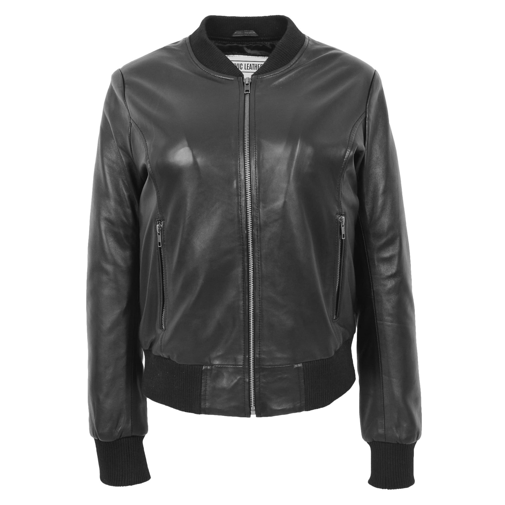 Womens Real Leather Varsity Bomber Jacket Faye Black