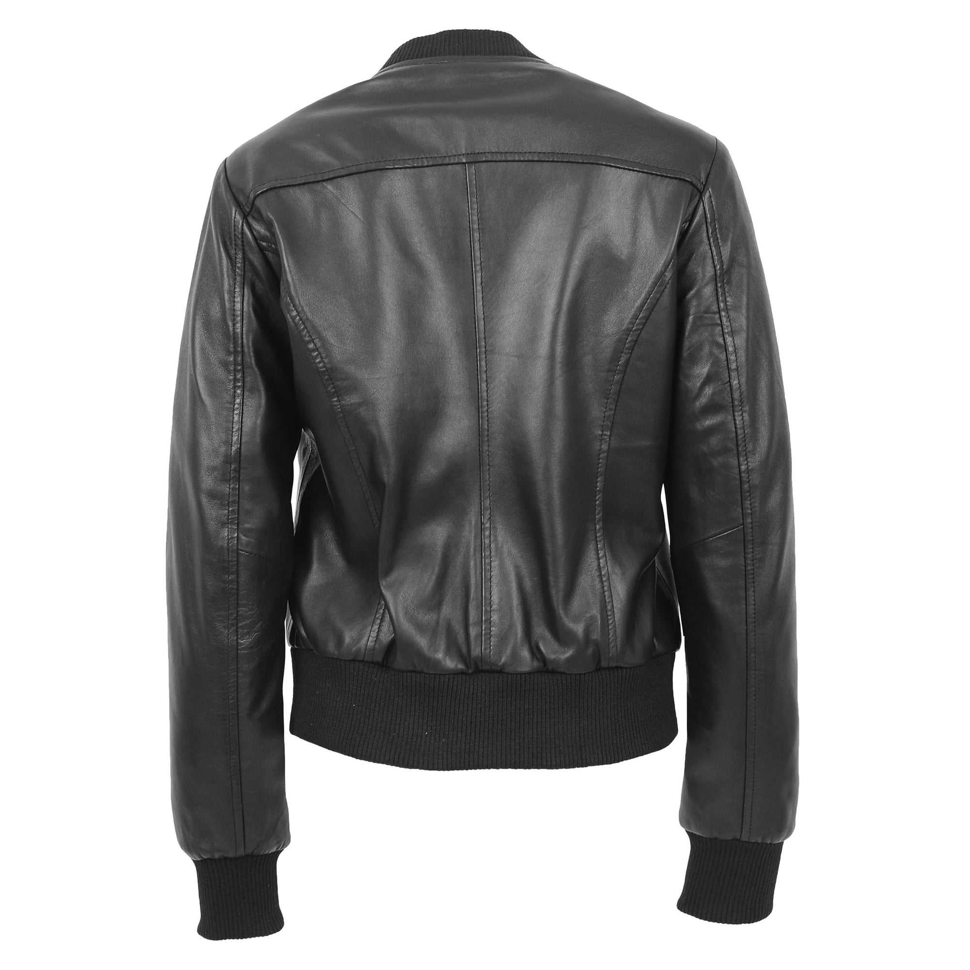 Womens Real Leather Varsity Bomber Jacket Faye Black