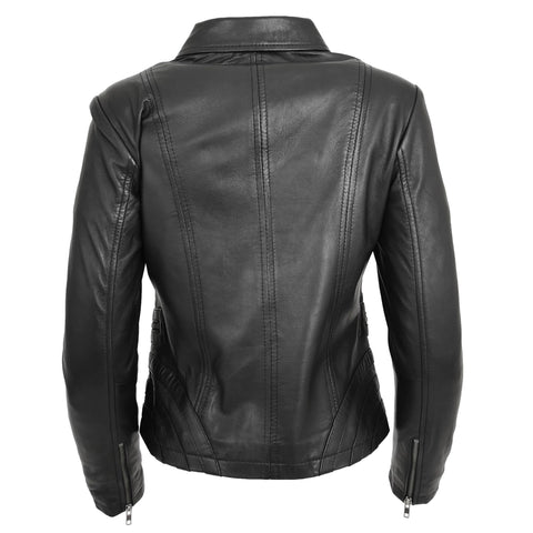 Womens Classic Leather Biker Zip Box Jacket Nova Black