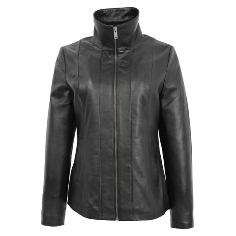 Womens Classic Zip Fastening Leather Jacket Julia Black