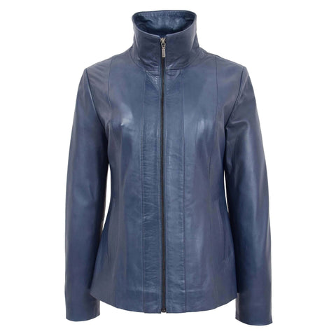 Womens Classic Zip Fastening Leather Jacket Julia Blue