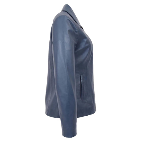 Womens Classic Zip Fastening Leather Jacket Julia Blue