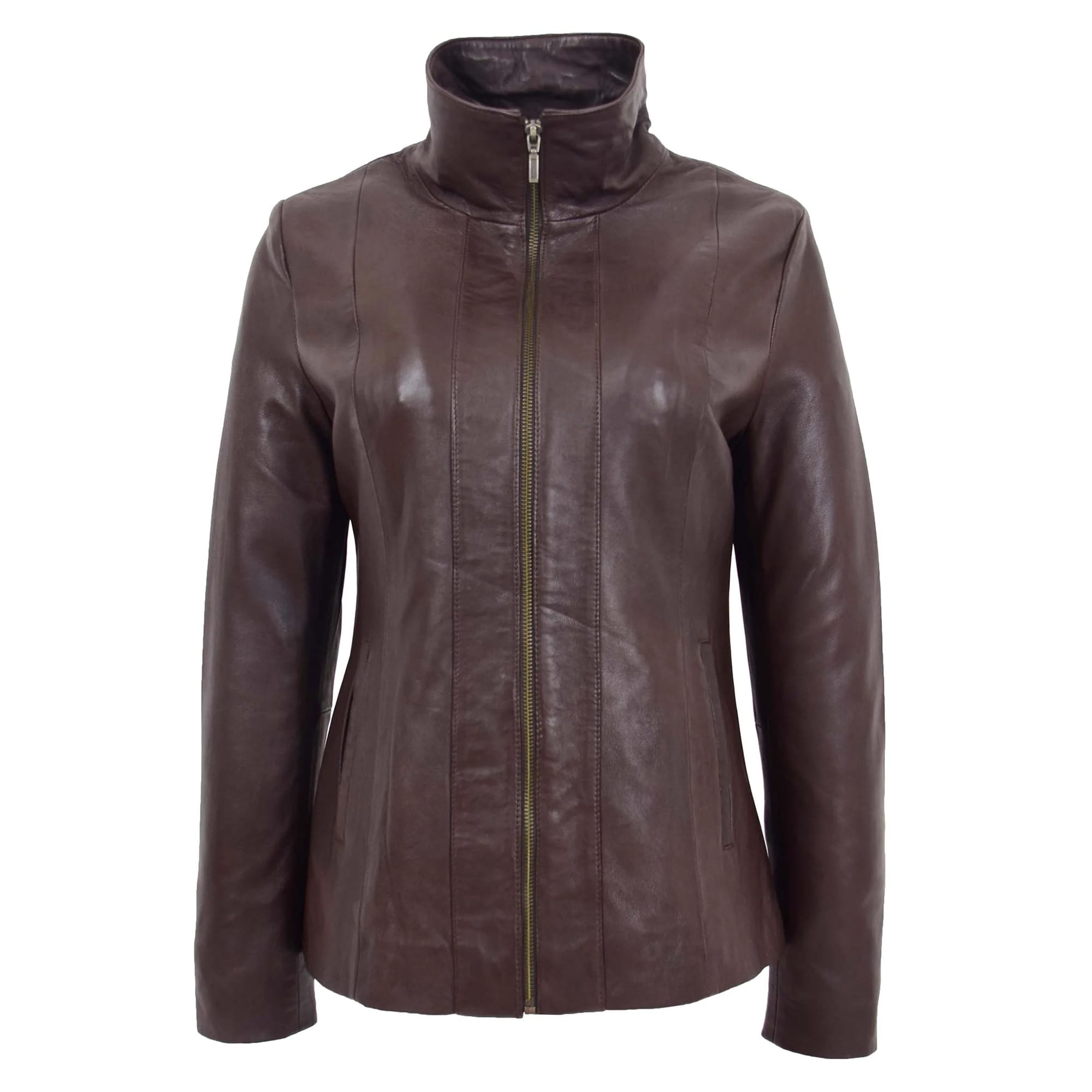 Womens Classic Zip Fastening Leather Jacket Julia Brown