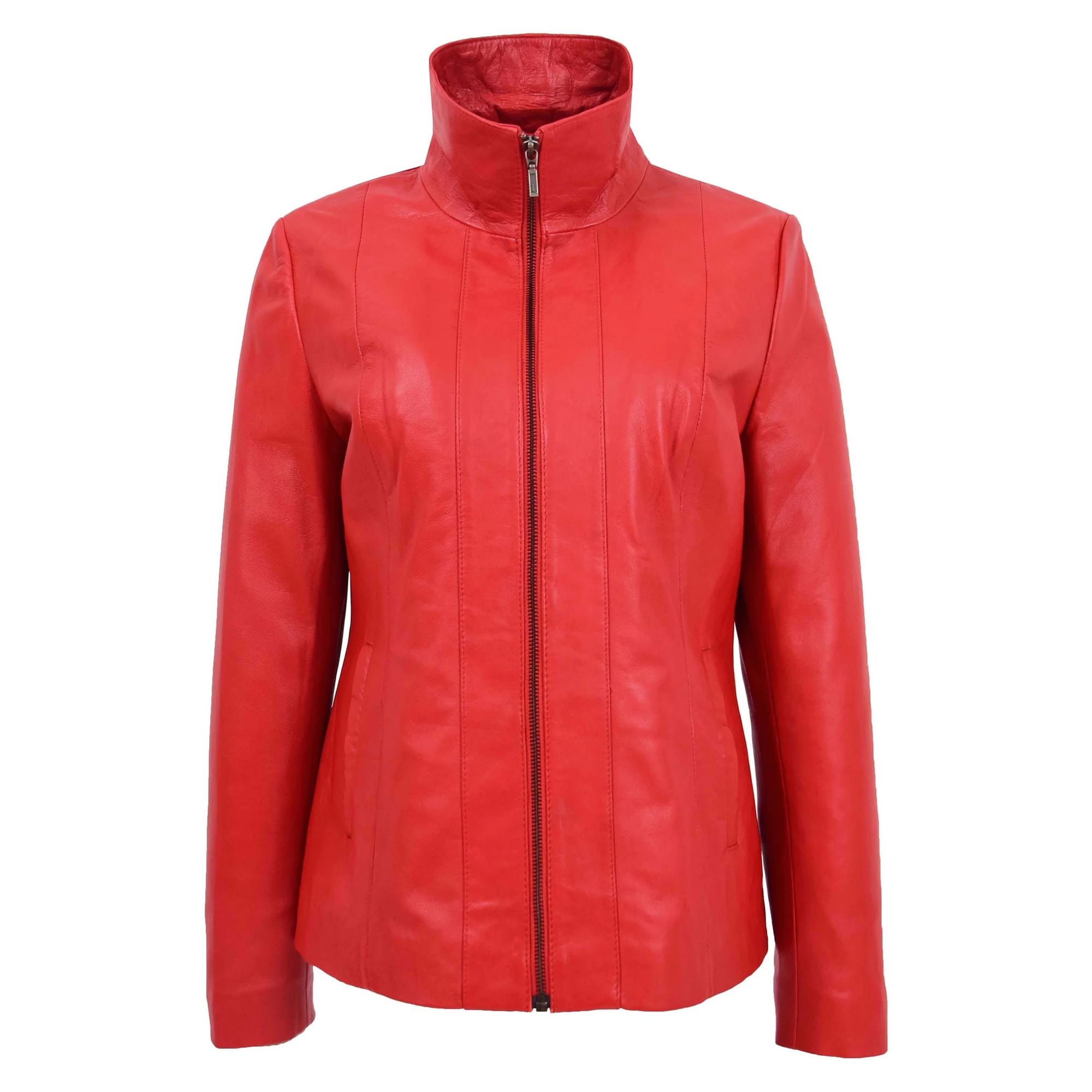 Womens Classic Zip Fastening Leather Jacket Julia Red