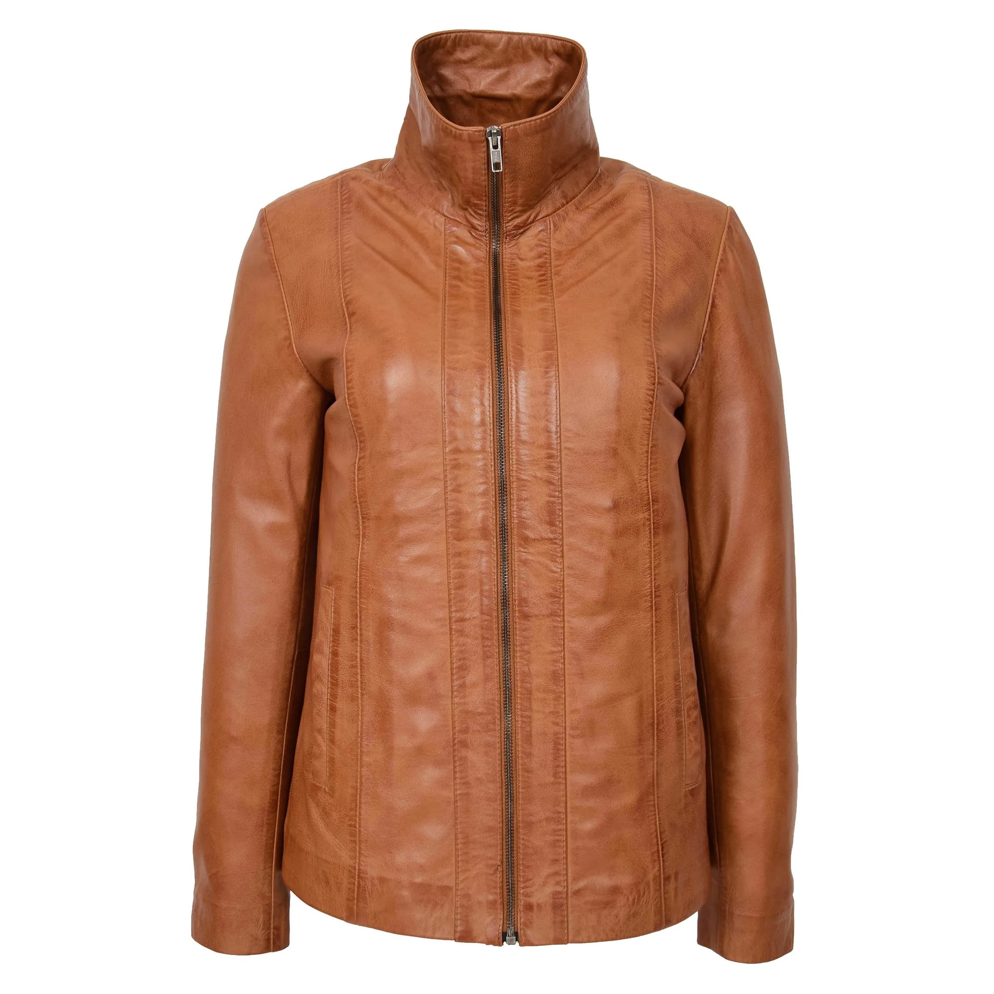 Womens Classic Zip Fastening Leather Jacket Julia Tan