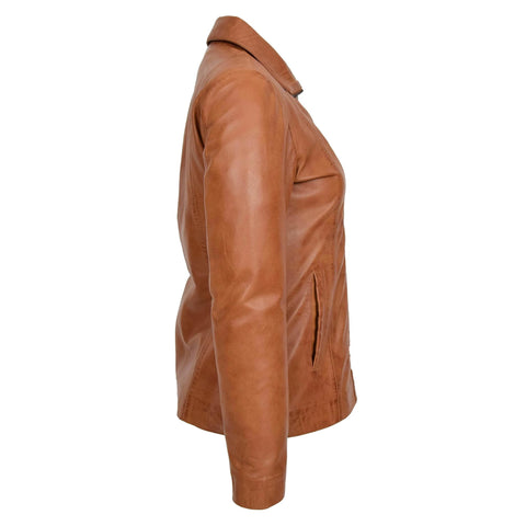 Womens Classic Zip Fastening Leather Jacket Julia Tan