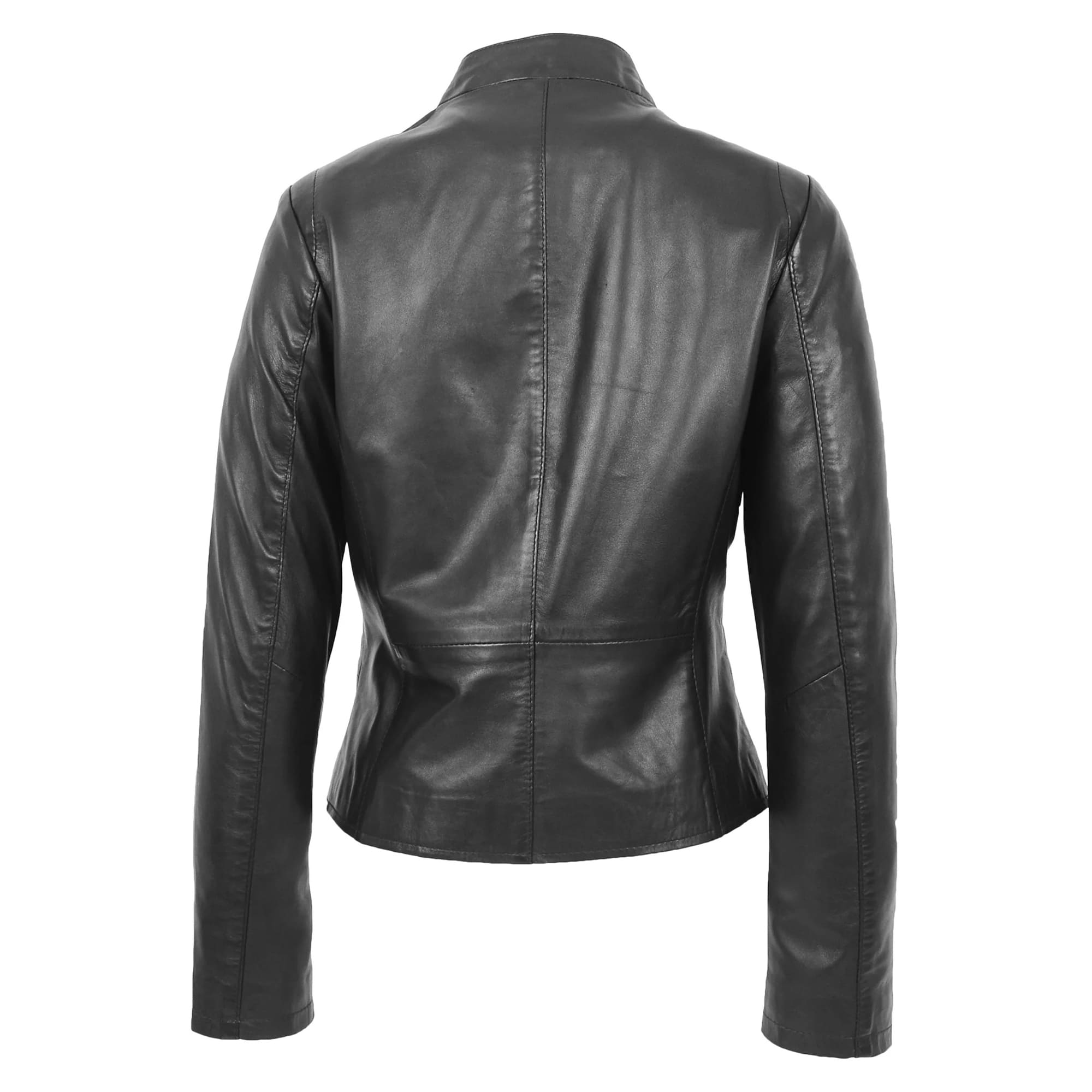 Womens Leather Casual Standing Collar Jacket Ivy Black