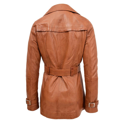 Womens Leather Double Breasted Trench Coat Sienna Tan