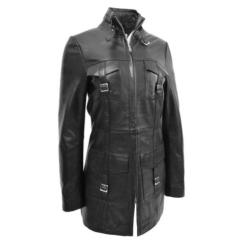 Womens Leather Dual Zip Fastening Jacket Kendall Black