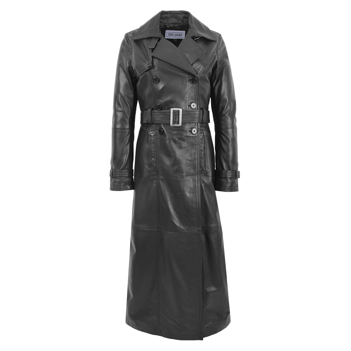 Womens Leather Full Length Trench Coat Sharon Black