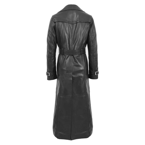 Womens Leather Full Length Trench Coat Sharon Black