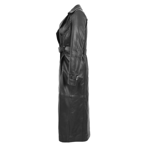 Womens Leather Full Length Trench Coat Sharon Black