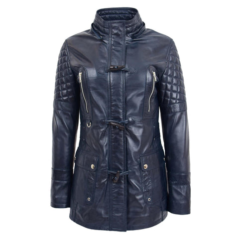 Womens Original Duffle Style Leather Coat Ariel Blue